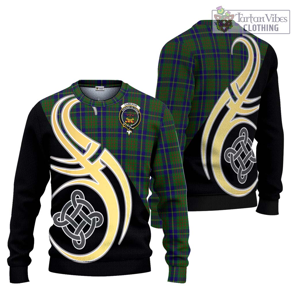 Cameron of Lochiel Hunting Tartan Knitted Sweater with Family Crest and Celtic Symbol Style Unisex - Tartan Vibes Clothing