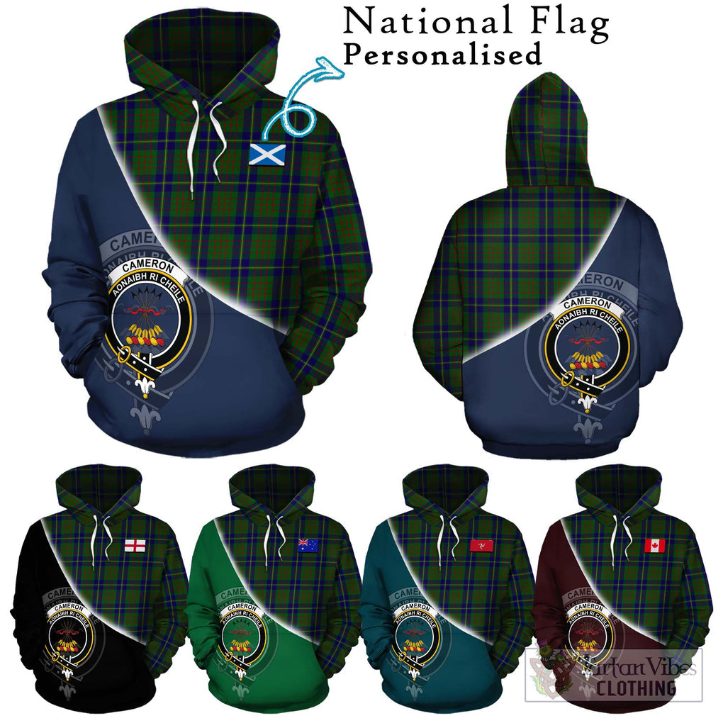 Cameron of Lochiel Hunting Tartan Hoodie with Personalised National Flag and Family Crest Half Style Zip Hoodie - Tartanvibesclothing Shop