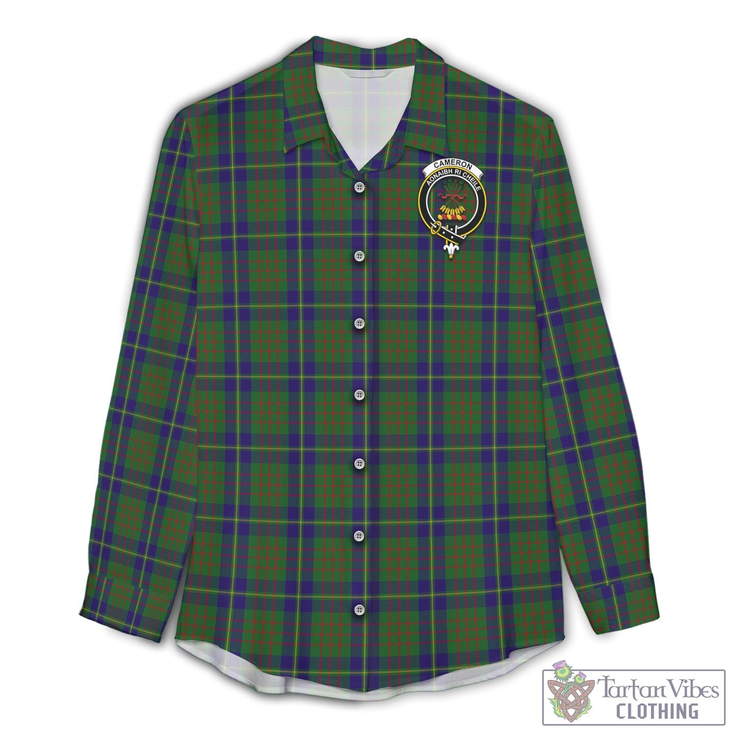 Tartan Vibes Clothing Cameron of Lochiel Hunting Tartan Womens Casual Shirt with Family Crest