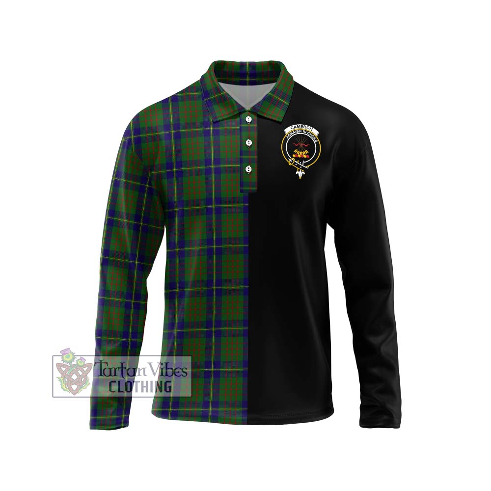 Cameron of Lochiel Hunting Tartan Long Sleeve Polo Shirt with Family Crest and Half Of Me Style Unisex - Tartanvibesclothing Shop