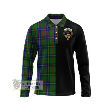 Cameron of Lochiel Hunting Tartan Long Sleeve Polo Shirt with Family Crest and Half Of Me Style