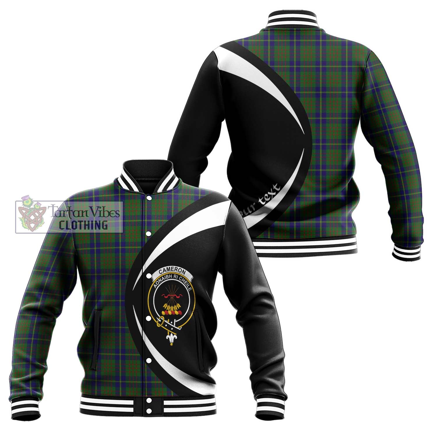 Cameron of Lochiel Hunting Tartan Baseball Jacket with Family Crest Circle Style Unisex - Tartan Vibes Clothing