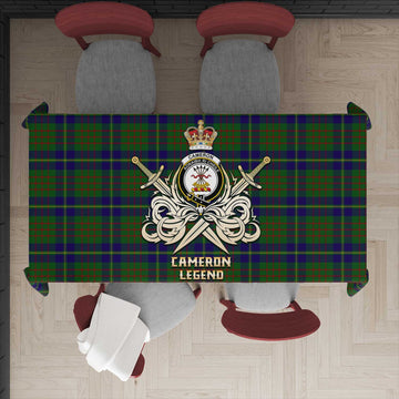 Cameron of Lochiel Hunting Tartan Tablecloth with Clan Crest and the Golden Sword of Courageous Legacy