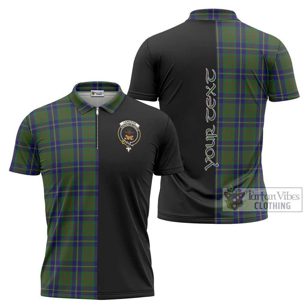 Cameron of Lochiel Hunting Tartan Zipper Polo Shirt with Family Crest and Half Of Me Style Unisex - Tartanvibesclothing Shop