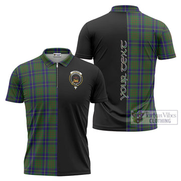 Cameron of Lochiel Hunting Tartan Zipper Polo Shirt with Family Crest and Half Of Me Style