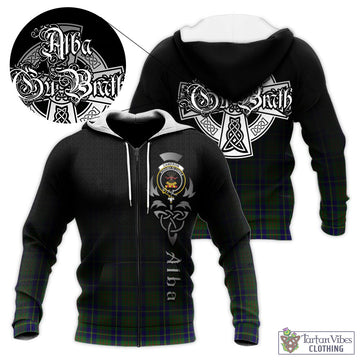 Cameron of Lochiel Hunting Tartan Knitted Hoodie Featuring Alba Gu Brath Family Crest Celtic Inspired