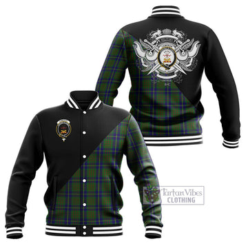 Cameron of Lochiel Hunting Tartan Baseball Jacket with Family Crest and Military Logo Style