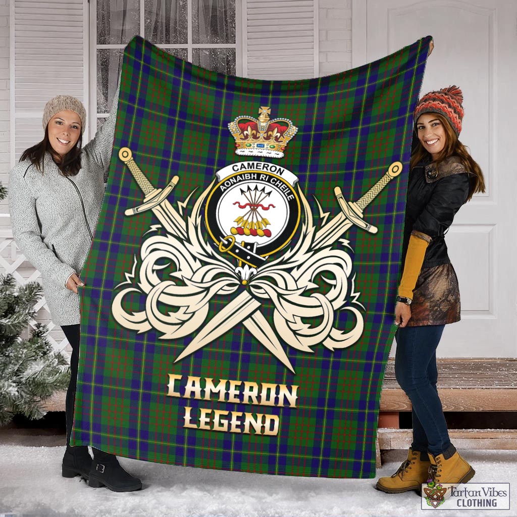 Tartan Vibes Clothing Cameron of Lochiel Hunting Tartan Blanket with Clan Crest and the Golden Sword of Courageous Legacy