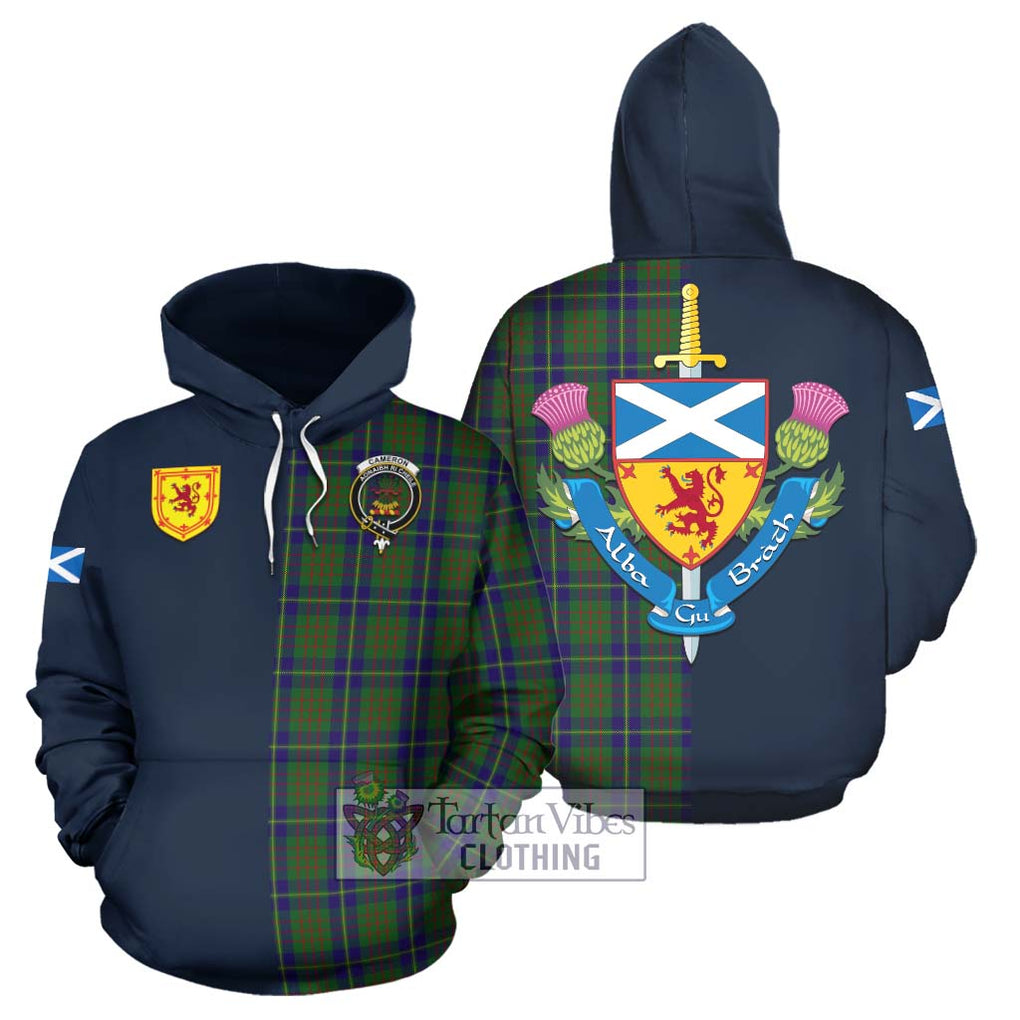 Tartan Vibes Clothing Cameron of Lochiel Hunting Tartan Hoodie with Scottish Lion Royal Arm Half Style