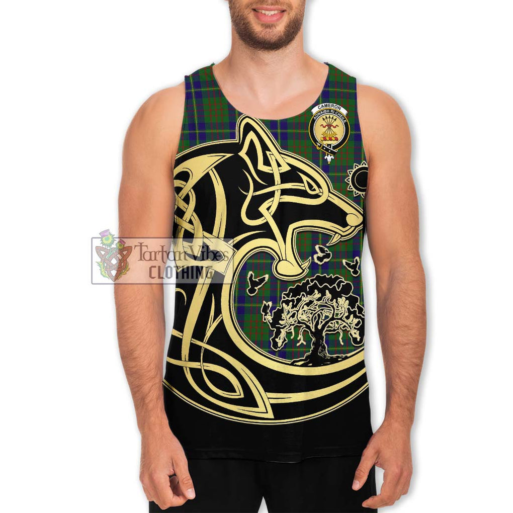 Cameron of Lochiel Hunting Tartan Men's Tank Top with Family Crest Celtic Wolf Style Men - Tartan Vibes Clothing