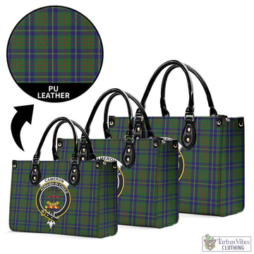 Cameron of Lochiel Hunting Tartan Luxury Leather Handbags with Family Crest