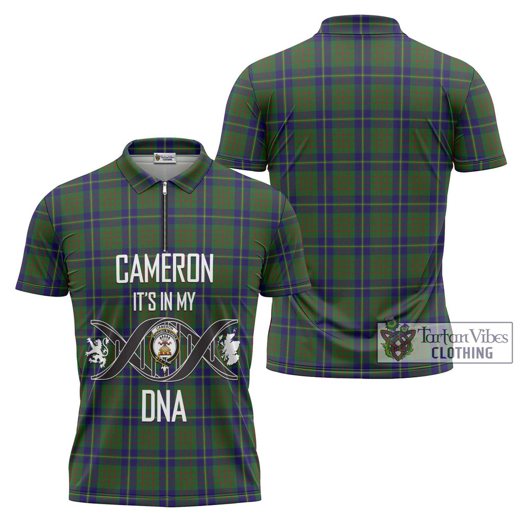 Cameron of Lochiel Hunting Tartan Zipper Polo Shirt with Family Crest DNA In Me Style Unisex - Tartanvibesclothing Shop