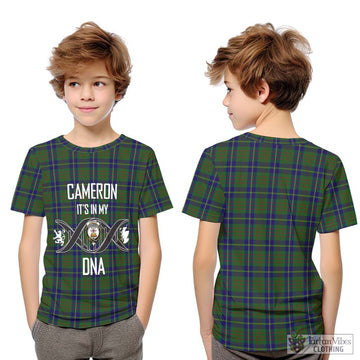 Cameron of Lochiel Hunting Tartan Kid T-Shirt with Family Crest DNA In Me Style