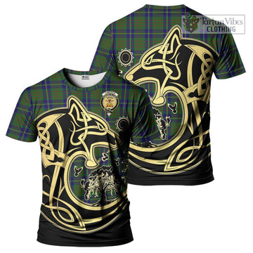 Cameron of Lochiel Hunting Tartan T-Shirt with Family Crest Celtic Wolf Style