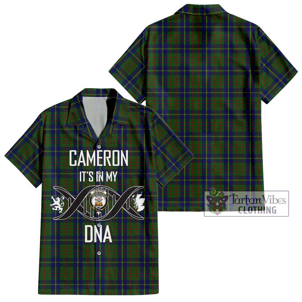 Cameron of Lochiel Hunting Tartan Short Sleeve Button Shirt with Family Crest DNA In Me Style Kid - Tartanvibesclothing Shop