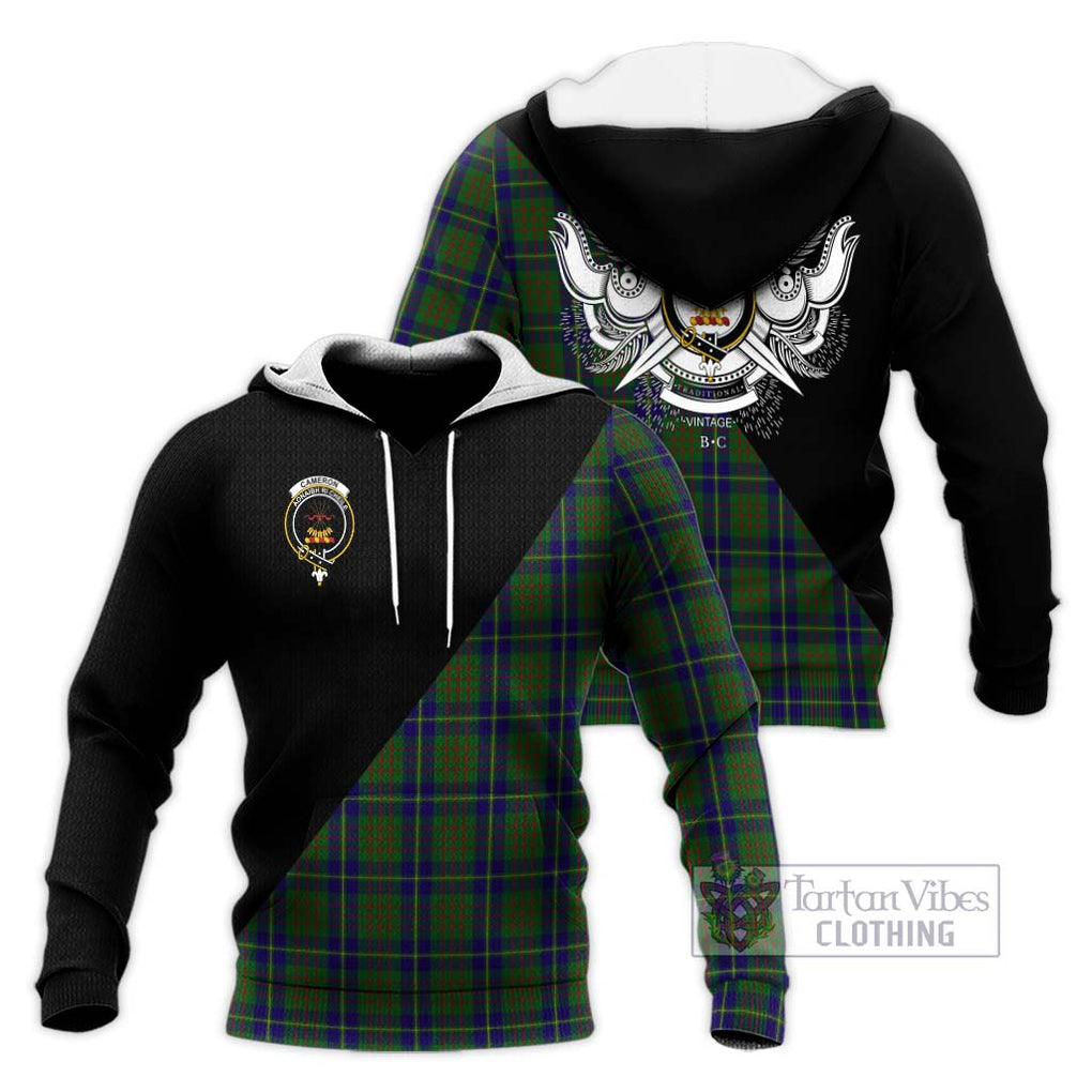 Cameron of Lochiel Hunting Tartan Knitted Hoodie with Family Crest and Military Logo Style Unisex Knitted Pullover Hoodie - Tartanvibesclothing Shop