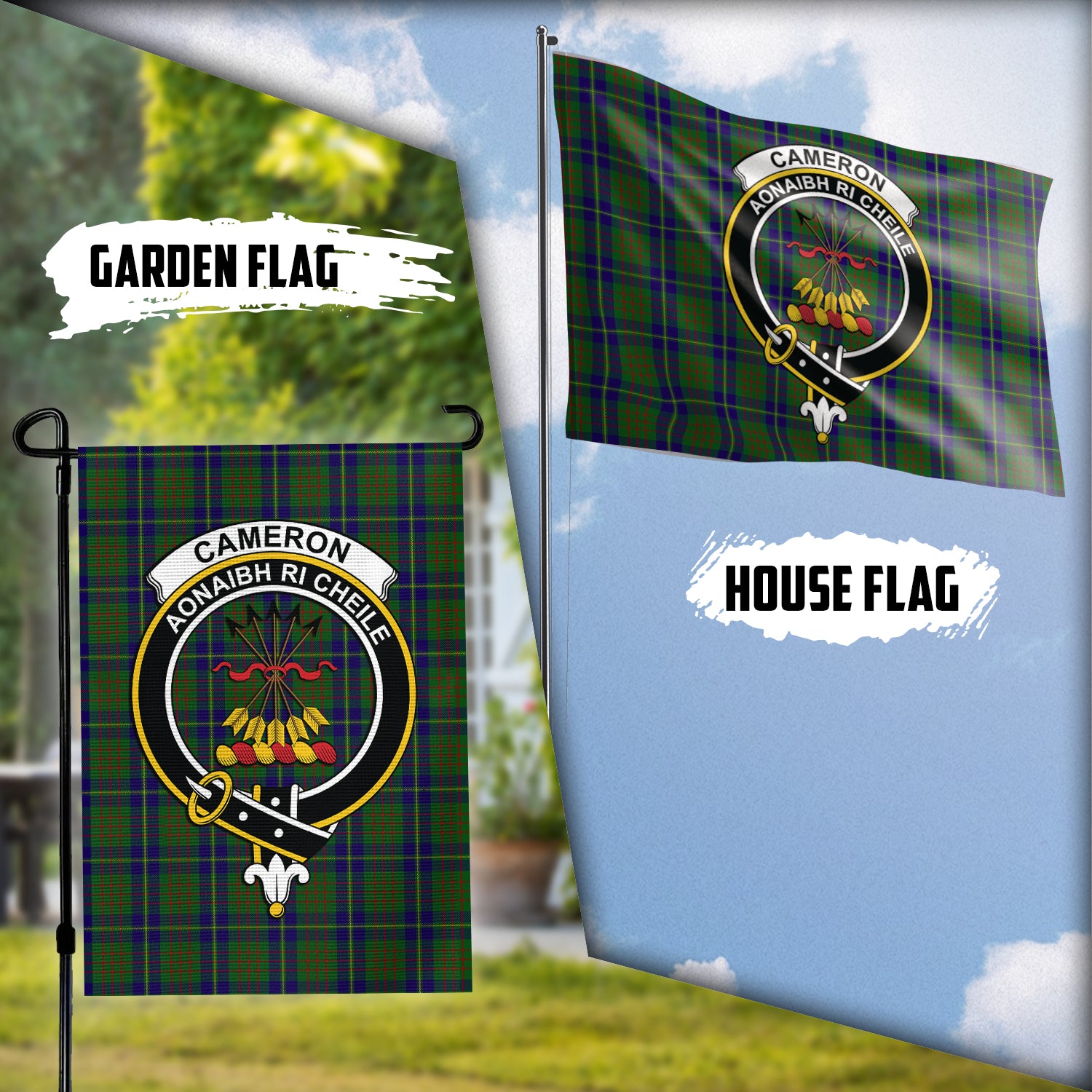 Cameron of Lochiel Hunting Tartan Flag with Family Crest Garden Flag (Vertical) - Tartan Vibes Clothing