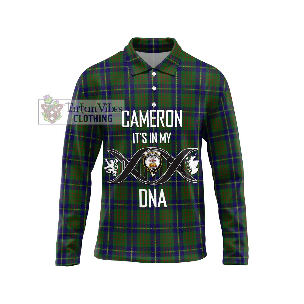 Cameron of Lochiel Hunting Tartan Long Sleeve Polo Shirt with Family Crest DNA In Me Style Unisex - Tartanvibesclothing Shop