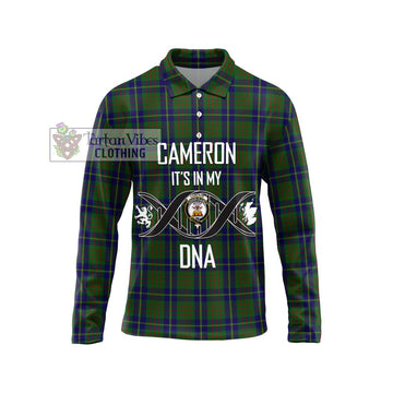 Cameron of Lochiel Hunting Tartan Long Sleeve Polo Shirt with Family Crest DNA In Me Style