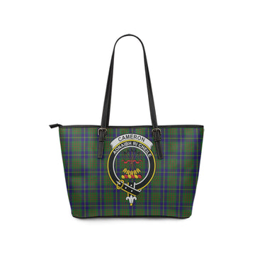 Cameron of Lochiel Hunting Tartan Leather Tote Bag with Family Crest