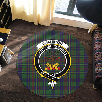 Cameron of Lochiel Hunting Tartan Round Rug with Family Crest