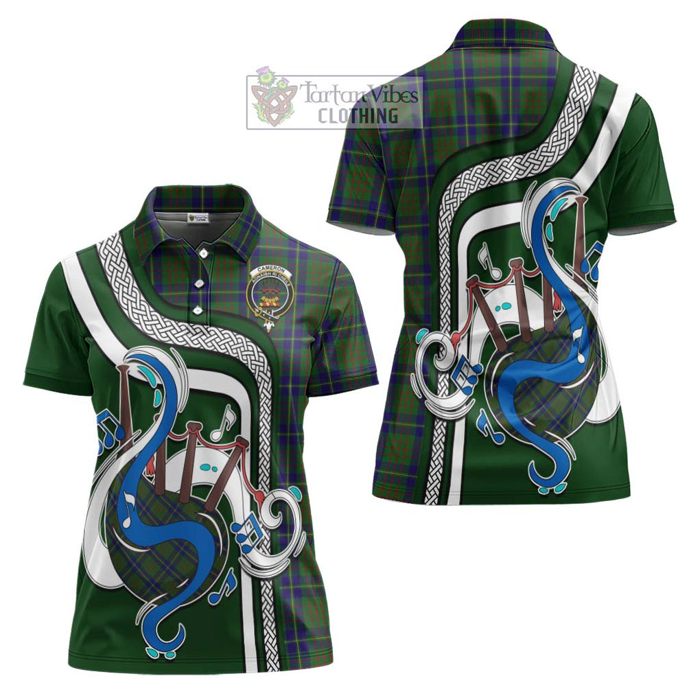 Cameron of Lochiel Hunting Tartan Women's Polo Shirt with Epic Bagpipe Style Women - Tartanvibesclothing Shop