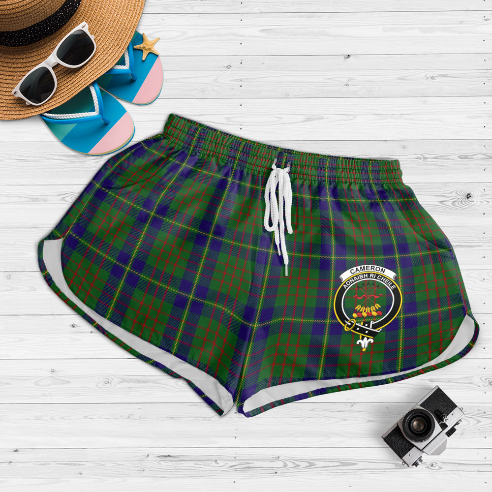 cameron-of-lochiel-hunting-tartan-womens-shorts-with-family-crest