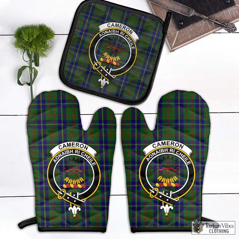 Cameron of Lochiel Hunting Tartan Combo Oven Mitt & Pot-Holder with Family Crest Combo 1 Oven Mitt & 1 Pot-Holder Black - Tartan Vibes Clothing