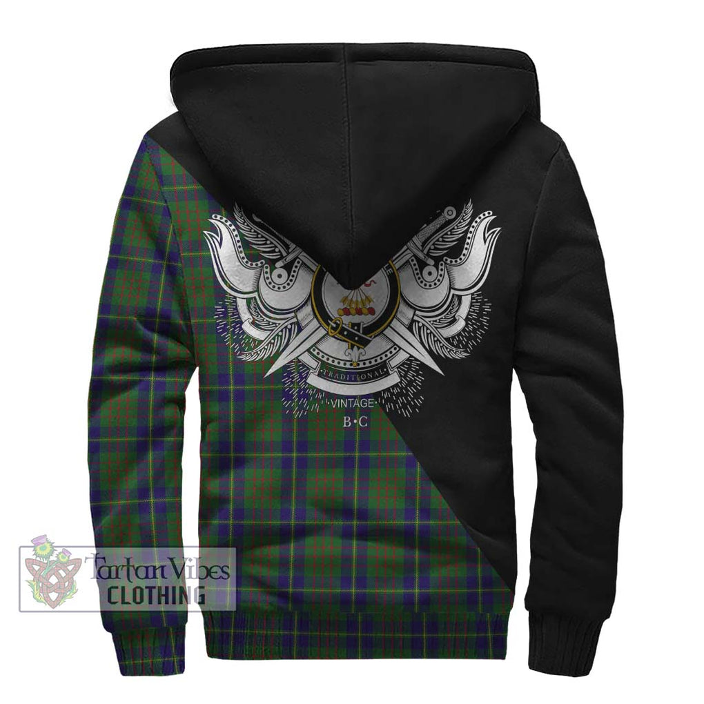 Cameron of Lochiel Hunting Tartan Sherpa Hoodie with Family Crest and Military Logo Style - Tartanvibesclothing Shop