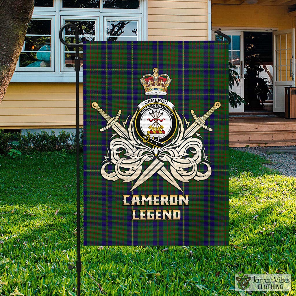 Tartan Vibes Clothing Cameron of Lochiel Hunting Tartan Flag with Clan Crest and the Golden Sword of Courageous Legacy