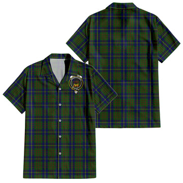 Cameron of Lochiel Hunting Tartan Short Sleeve Button Down Shirt with Family Crest