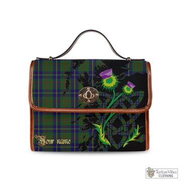 Cameron of Lochiel Hunting Tartan Waterproof Canvas Bag with Scotland Map and Thistle Celtic Accents