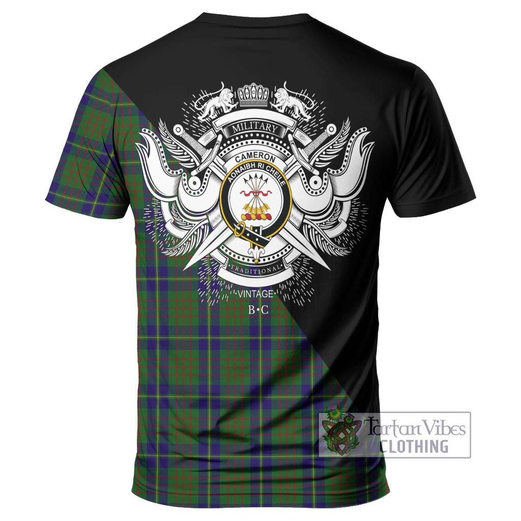 Cameron of Lochiel Hunting Tartan T-Shirt with Family Crest and Military Logo Style - Tartanvibesclothing Shop