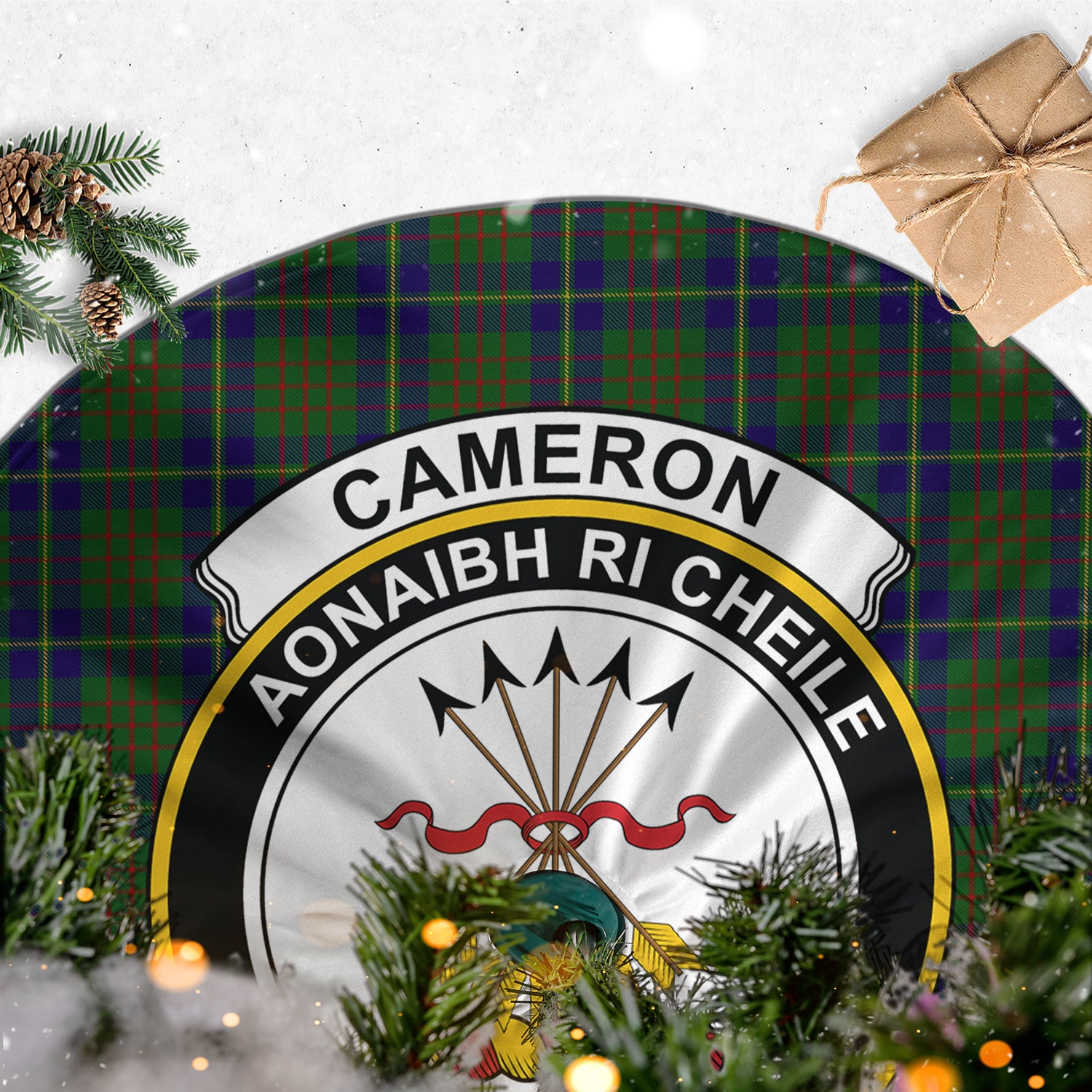 Cameron of Lochiel Hunting Tartan Christmas Tree Skirt with Family Crest - Tartanvibesclothing