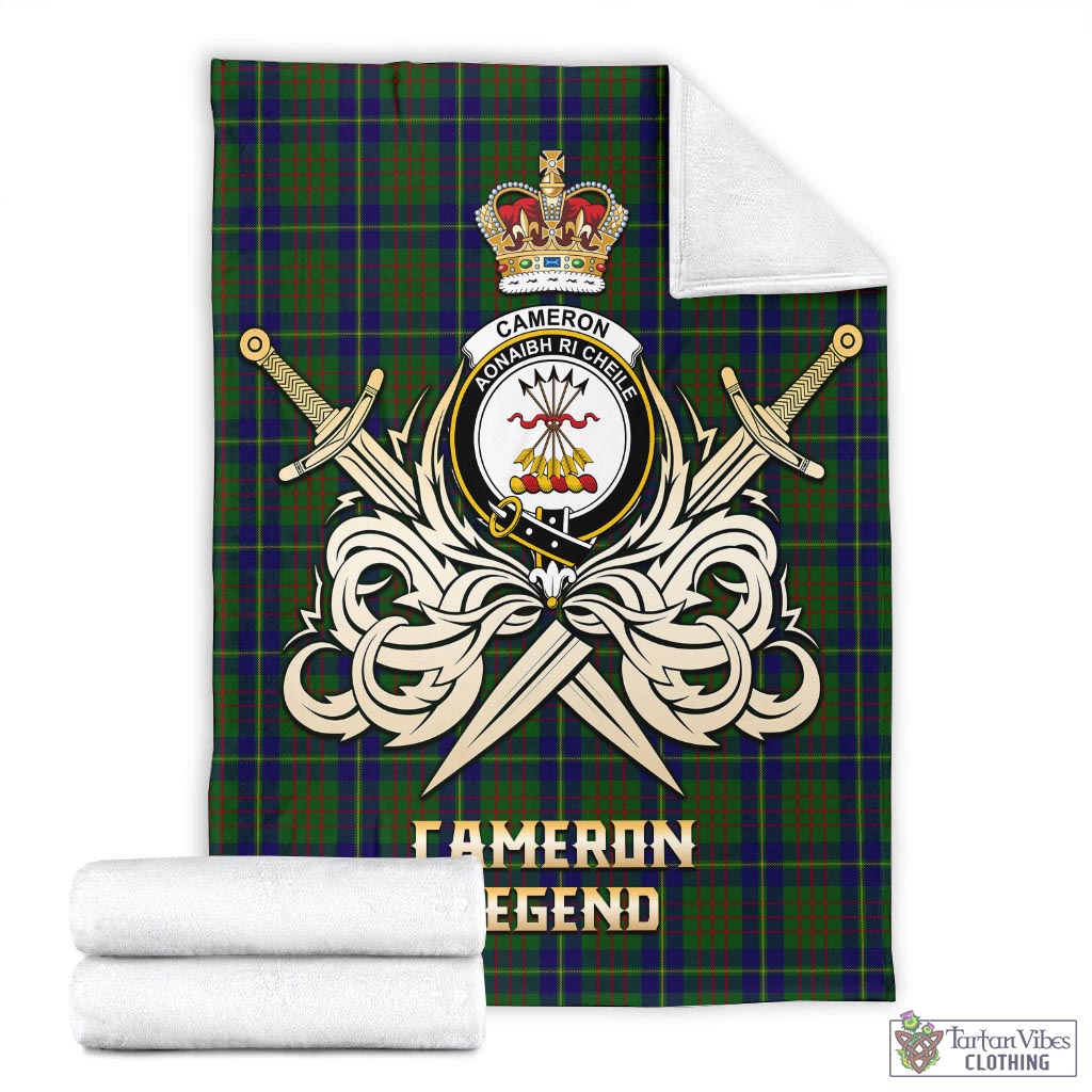 Tartan Vibes Clothing Cameron of Lochiel Hunting Tartan Blanket with Clan Crest and the Golden Sword of Courageous Legacy