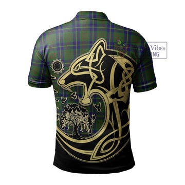 Cameron of Lochiel Hunting Tartan Polo Shirt with Family Crest Celtic Wolf Style