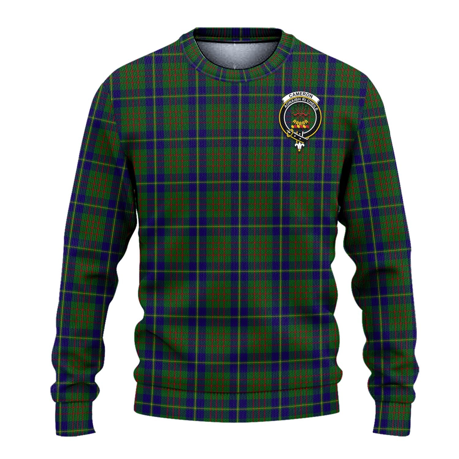 Cameron of Lochiel Hunting Tartan Knitted Sweater with Family Crest - Tartanvibesclothing