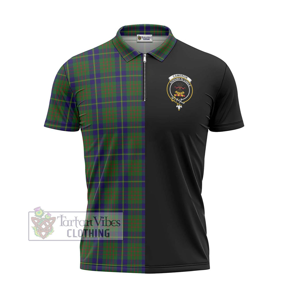 Cameron of Lochiel Hunting Tartan Zipper Polo Shirt with Family Crest and Half Of Me Style - Tartanvibesclothing Shop