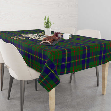 Cameron of Lochiel Hunting Tartan Tablecloth with Clan Crest and the Golden Sword of Courageous Legacy