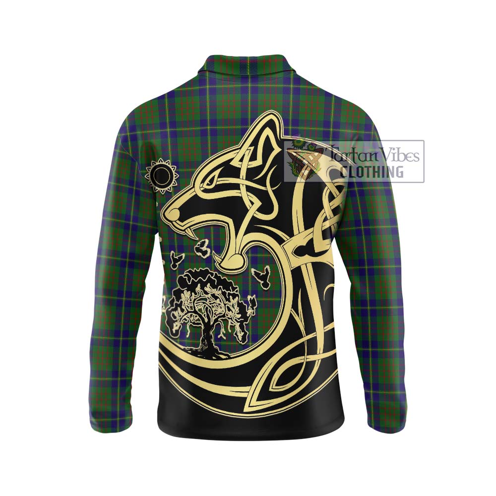 Cameron of Lochiel Hunting Tartan Long Sleeve Polo Shirt with Family Crest Celtic Wolf Style - Tartanvibesclothing Shop