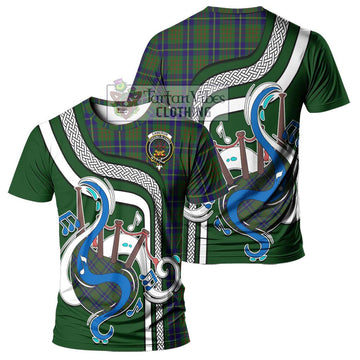 Cameron of Lochiel Hunting Tartan T-Shirt with Epic Bagpipe Style