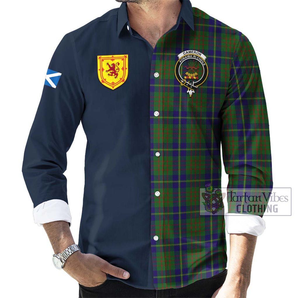 Tartan Vibes Clothing Cameron of Lochiel Hunting Tartan Long Sleeve Button Shirt with Scottish Lion Royal Arm Half Style