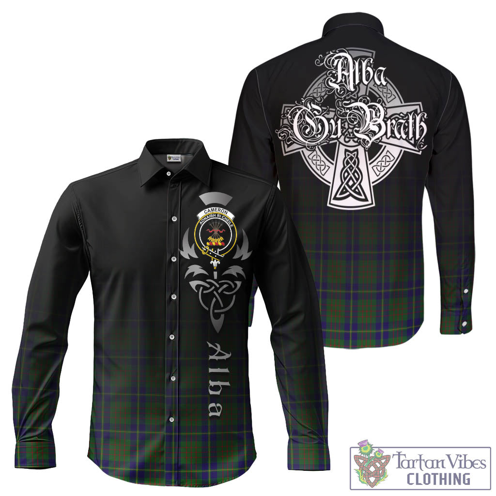 Tartan Vibes Clothing Cameron of Lochiel Hunting Tartan Long Sleeve Button Up Featuring Alba Gu Brath Family Crest Celtic Inspired