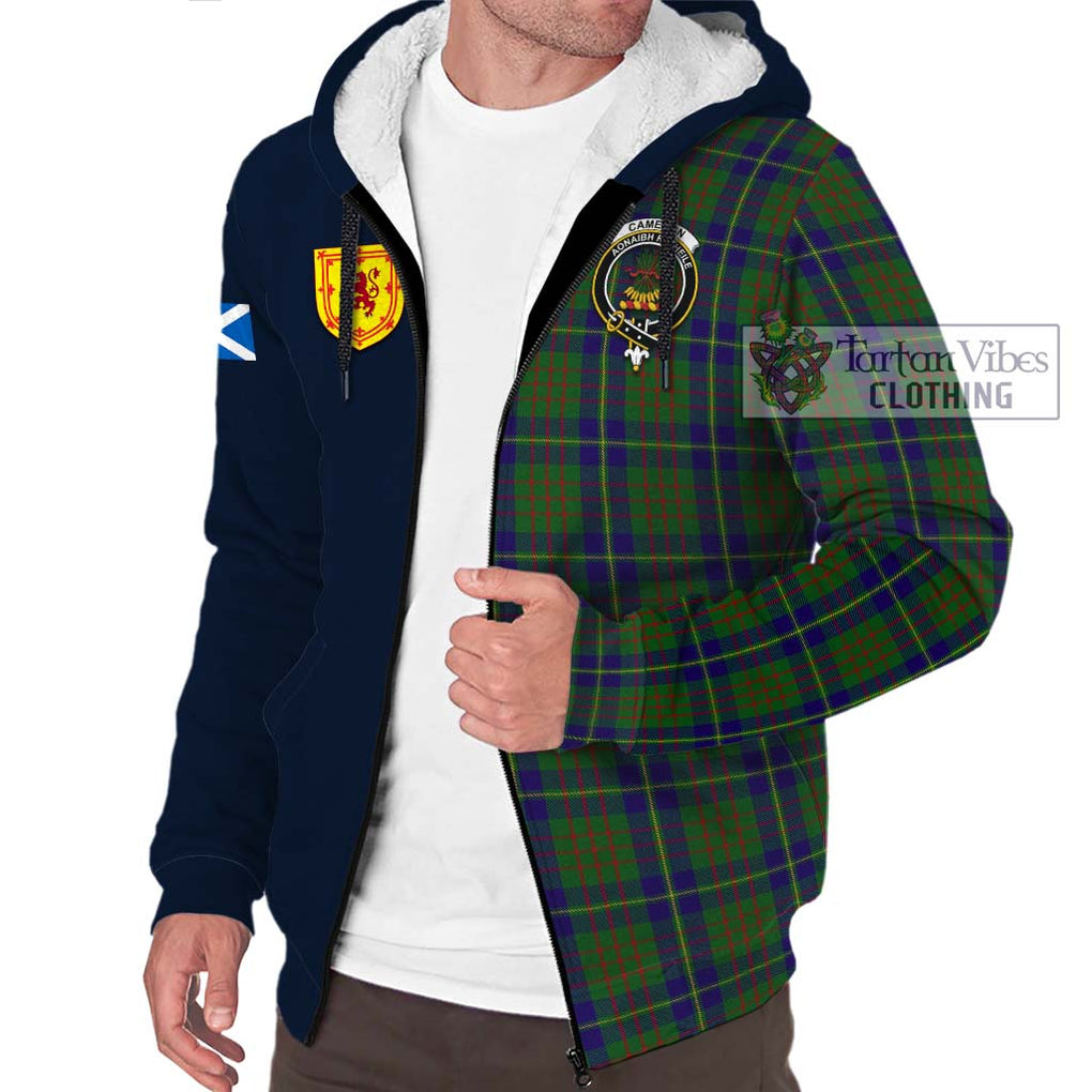 Tartan Vibes Clothing Cameron of Lochiel Hunting Tartan Sherpa Hoodie with Scottish Lion Royal Arm Half Style