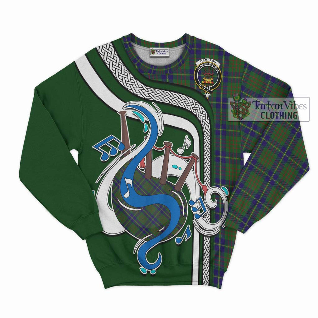 Cameron of Lochiel Hunting Tartan Sweatshirt with Epic Bagpipe Style - Tartanvibesclothing Shop