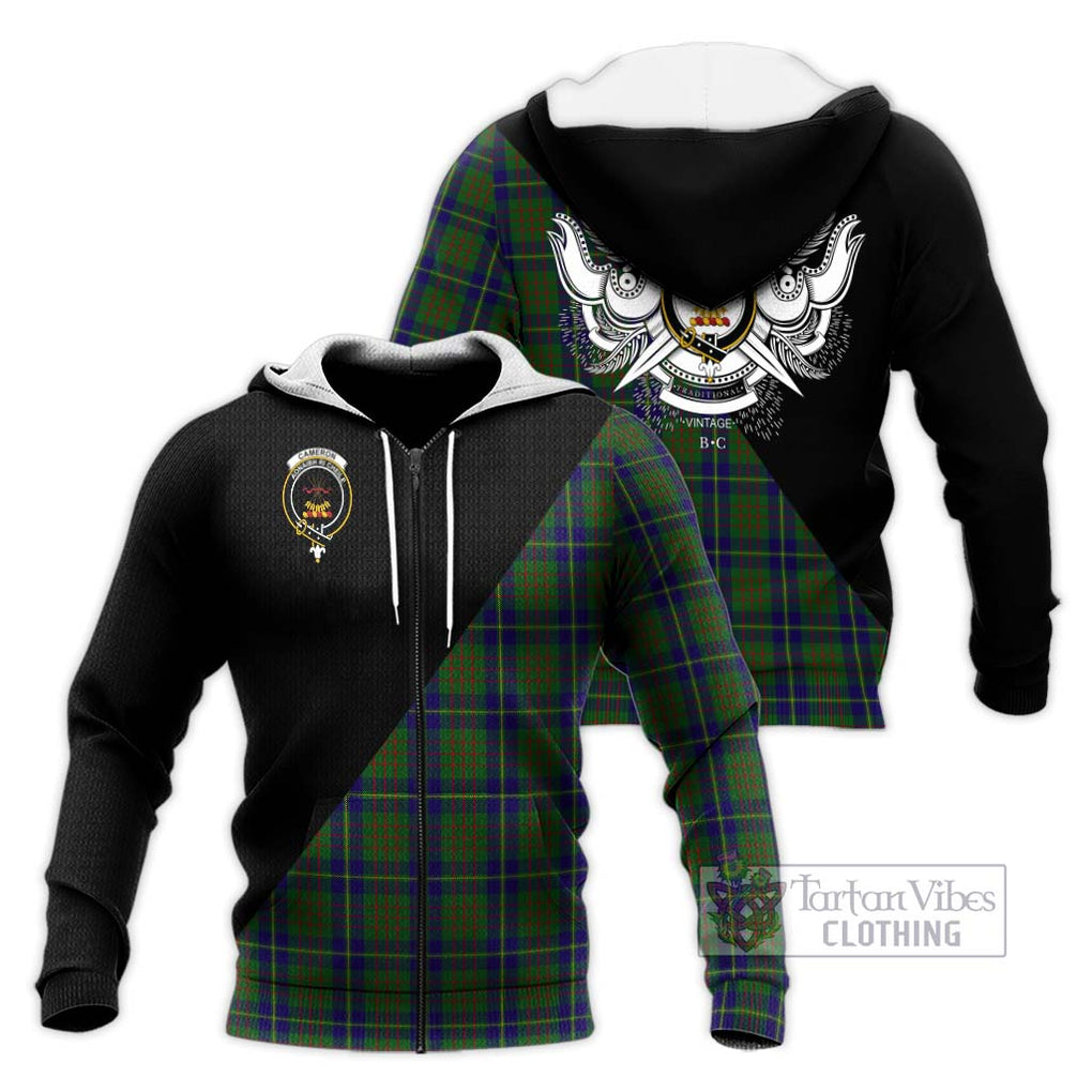 Cameron of Lochiel Hunting Tartan Knitted Hoodie with Family Crest and Military Logo Style Unisex Knitted Zip Hoodie - Tartanvibesclothing Shop