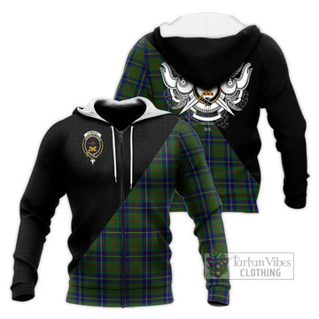 Cameron of Lochiel Hunting Tartan Knitted Hoodie with Family Crest and Military Logo Style