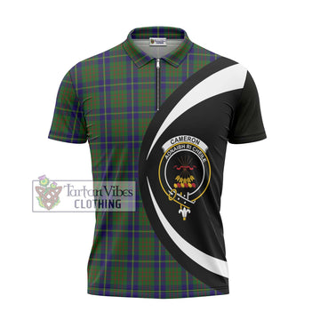 Cameron of Lochiel Hunting Tartan Zipper Polo Shirt with Family Crest Circle Style