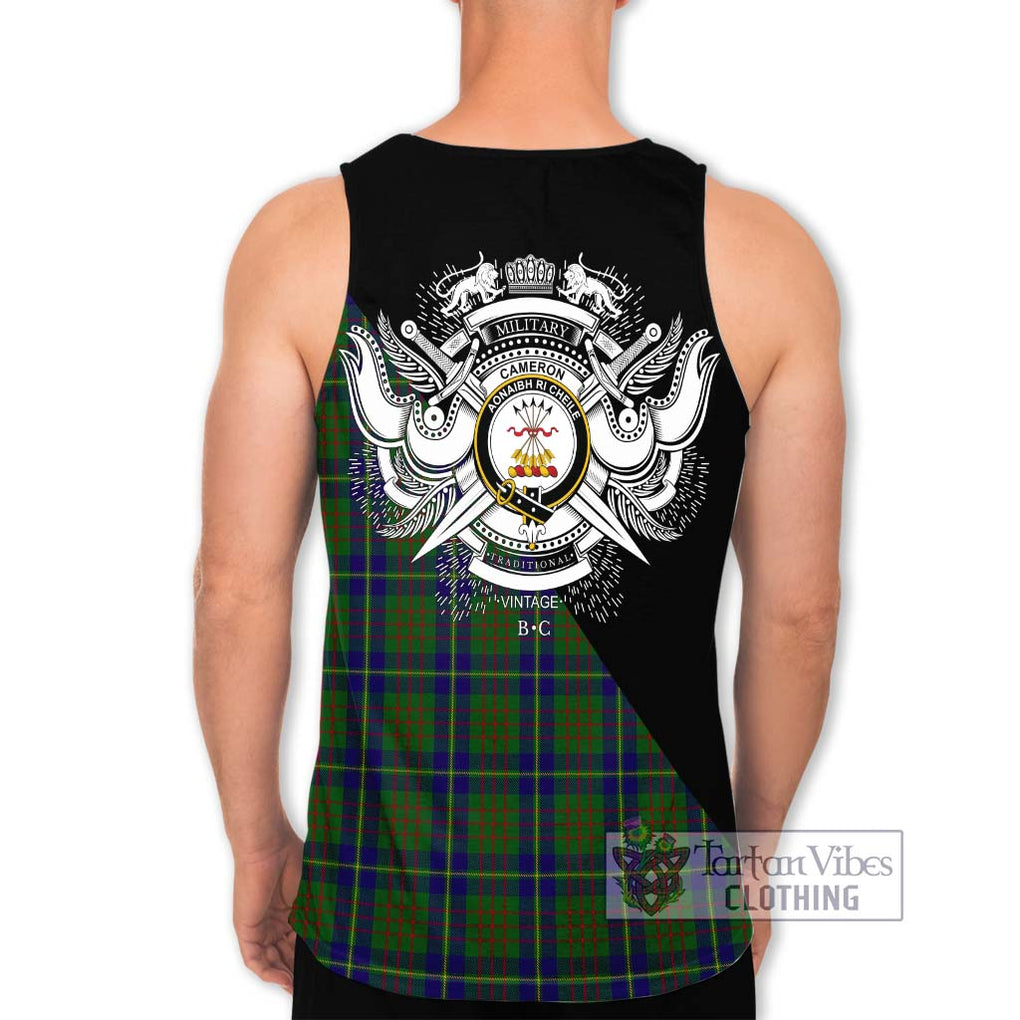 Cameron of Lochiel Hunting Tartan Men's Tank Top with Family Crest and Military Logo Style - Tartanvibesclothing Shop