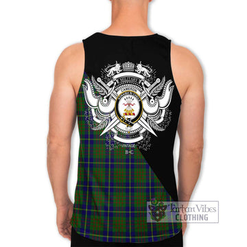 Cameron of Lochiel Hunting Tartan Men's Tank Top with Family Crest and Military Logo Style